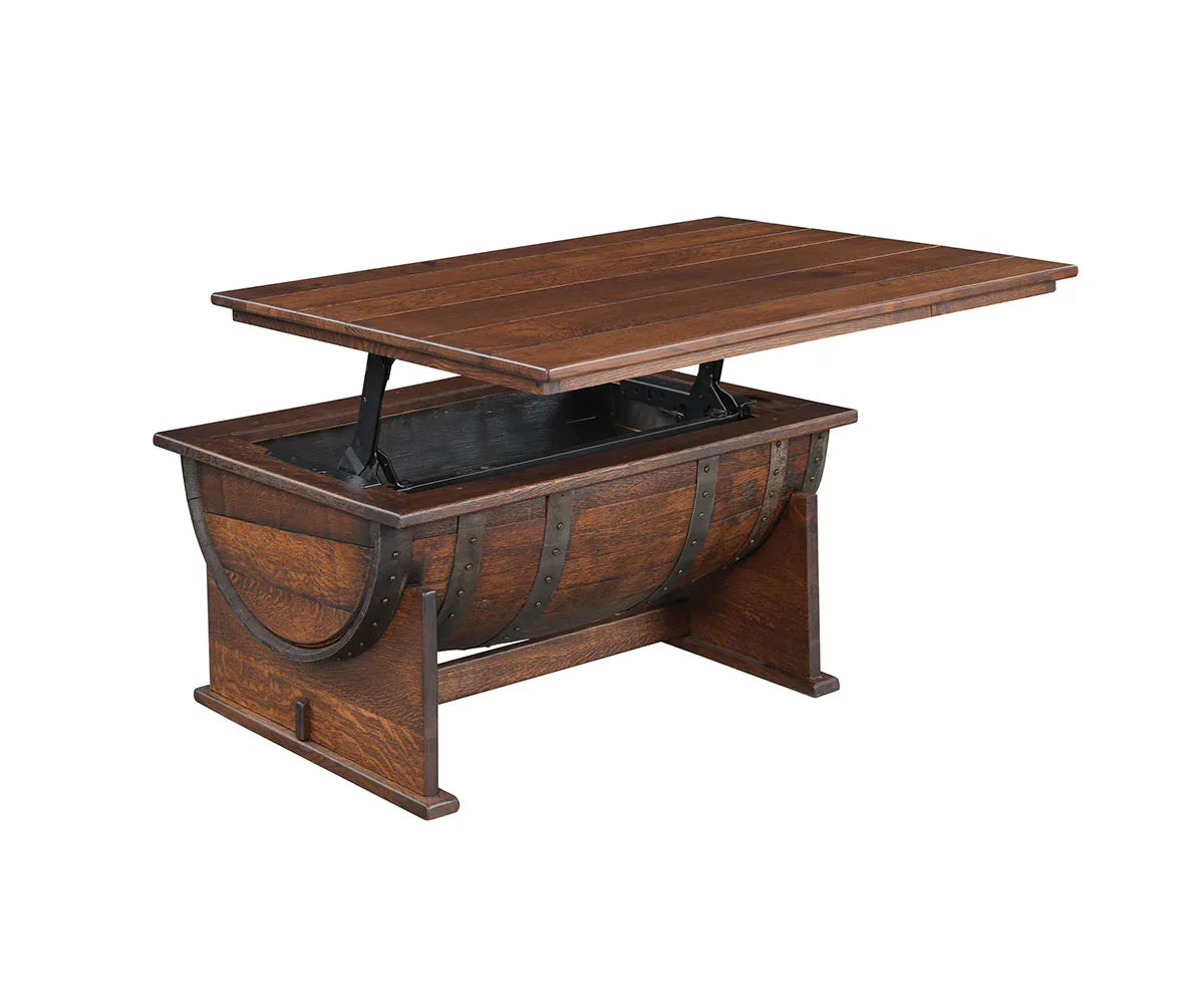 Table basse relevable de luxe en forme de tonneau de whisky