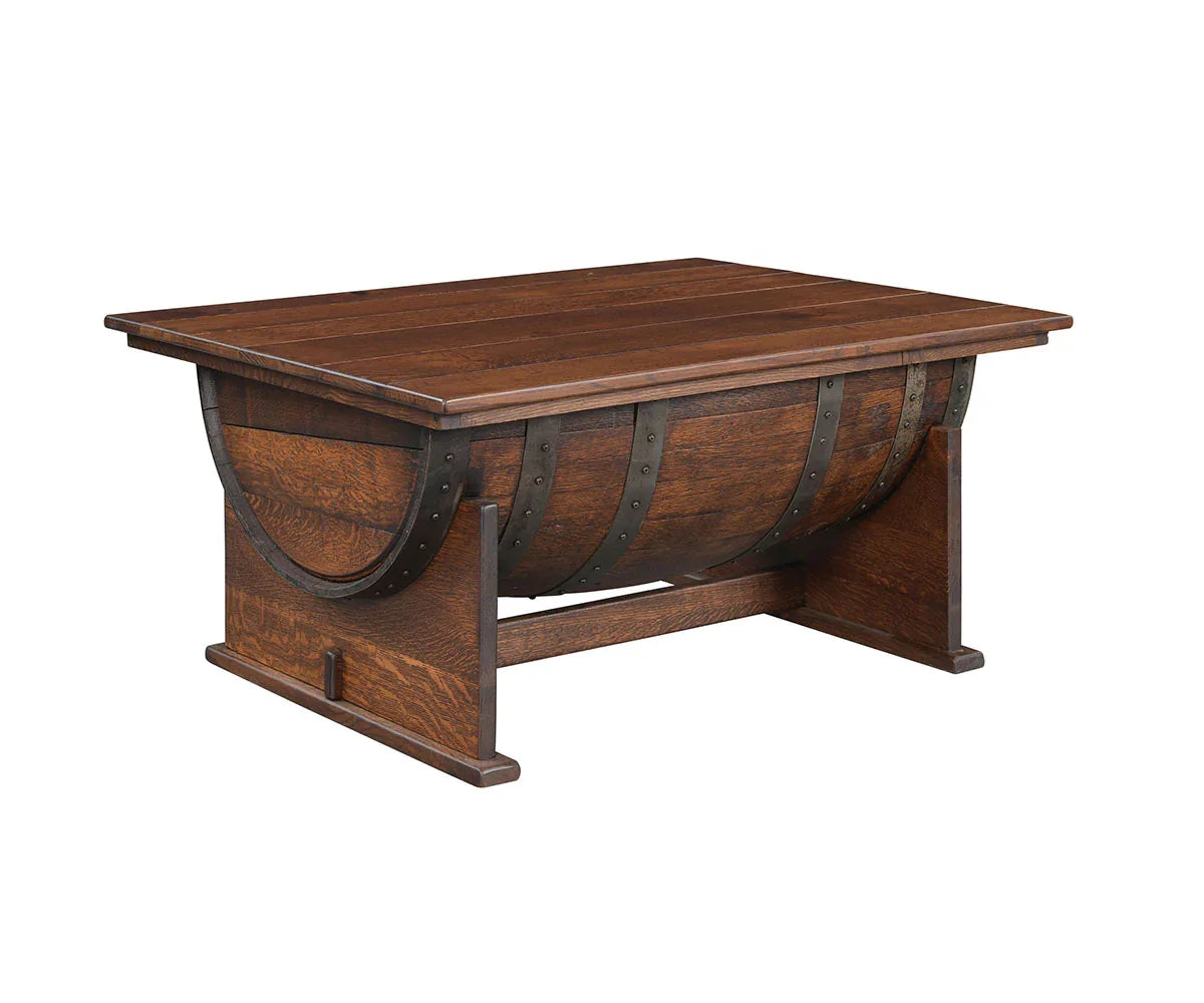 Table basse relevable de luxe en forme de tonneau de whisky